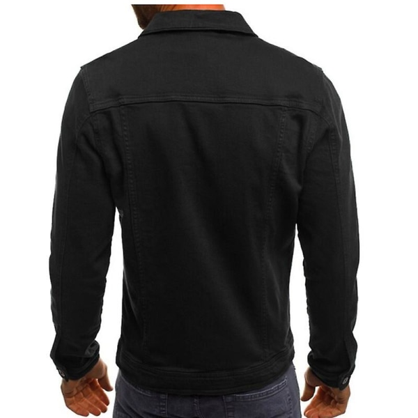 Men's Denim Jacket Classic Slim Fit Ripped Distressed Casual Trucker Jean Coat Black M
