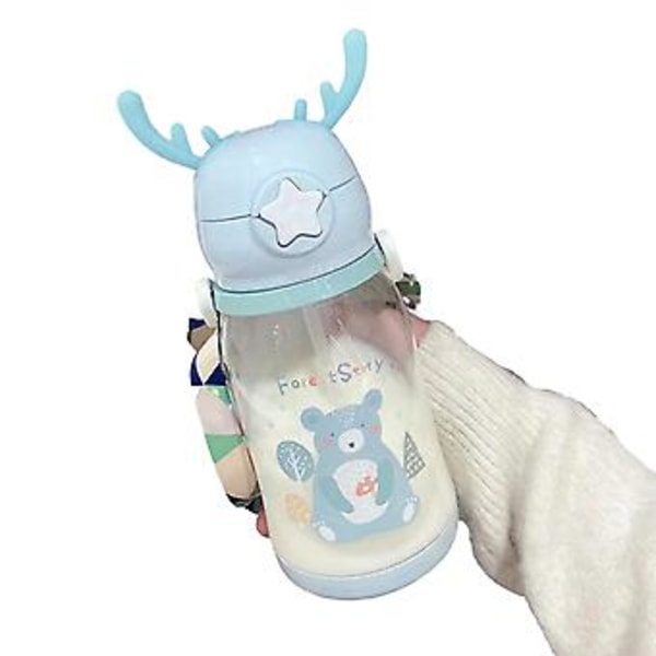 Kids Antler Water Bottle 600ml Large Capacity Leakproof Water Bottle For Classroom Road Trips Traveling( Sky Blue)