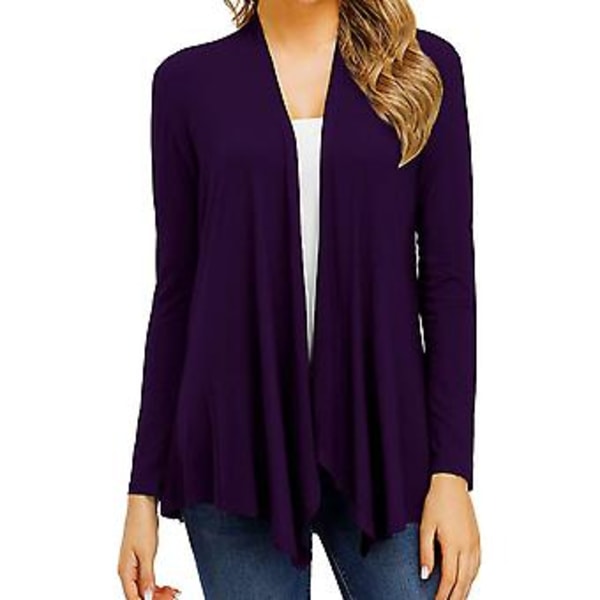 Langærmet Løstsiddende Cardigan i Bomuld - Slouchy og Behagelig Cardigan Velegnet til Kvinder, Damer og Piger (S Lilla)