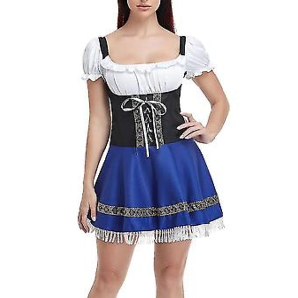 Ny Damkläder Tysk Oktoberfest Kostym Traditionell Bayerisk Öl Fraulein Karneval Piga Klänning Outfit (M Marinblå)