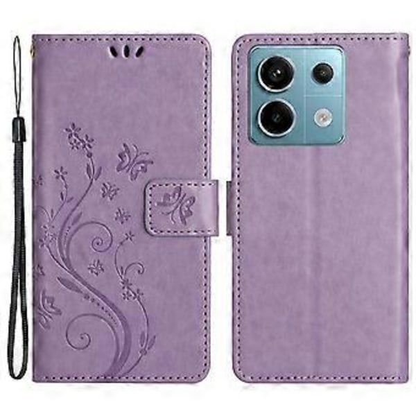 Til Xiaomi Redmi Note 13 5G Etui Sommerfuglemønster PU Læder Pung Telefon Cover (Lys Lilla)