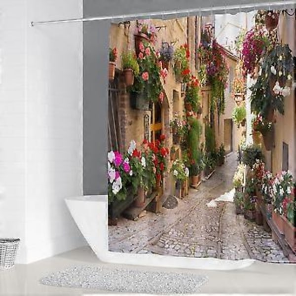 Street View Bruseforhæng 150*180cm, Europæisk Bruseforhæng Vandtæt Polyester Bruseforhæng med 12 Kroge til Juledekoration, Badeværelsesforhæng