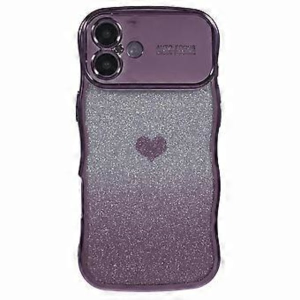 iPhone 16 Kuori Sydän Gradientti Glitter TPU Puhelinkuori Galvanointi Kihara Kehys (Tyyli F)