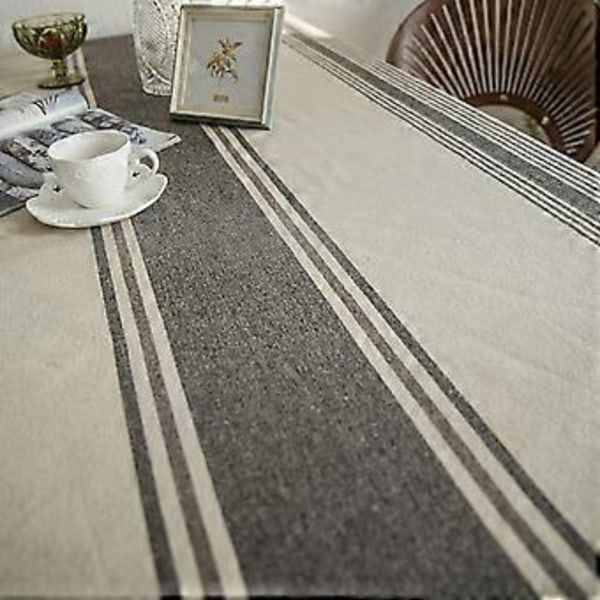 Brun Burlap Bomuldslinned Dug, Stribet Picnic Borddække, Tæt Vævet Bordplade Kaffe Køkken Dekoration Rektangel 55\" x 86\" (6-8 Personer)