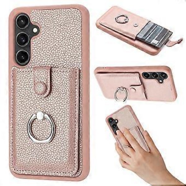 Skal för Samsung Galaxy A55 5G Ritningsdesign Kortfack Läder Baksida med Ringstativ (Stil A)