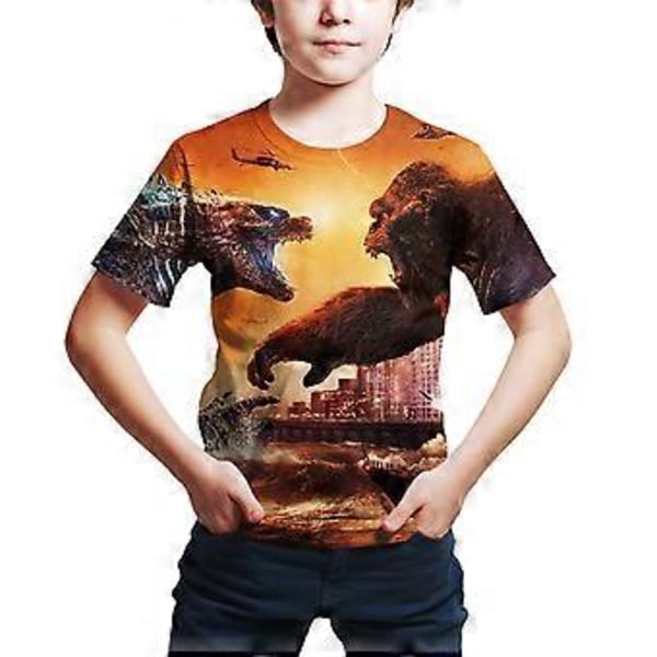 Barn Godzilla vs Kong Tryckt Casual Rundhals Kortärmad T-shirt Toppar Presenter (7-8 År B)
