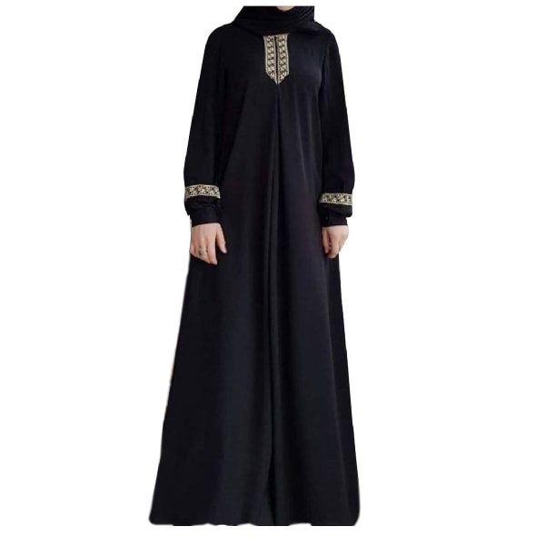 Women's Long Sleeve Ethnic Full Zip Muslim Dress Black 5XL
