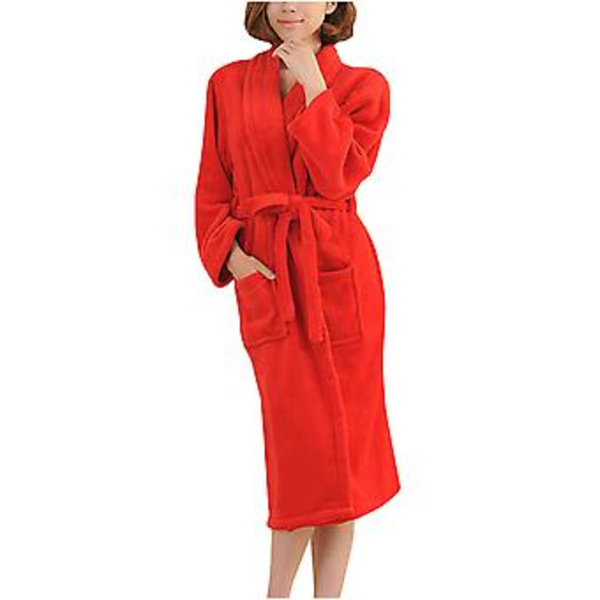 Naisten ja miesten pehmeä ja pörröinen kylpytakki, lämmin, fleece-flanelli kylpytakki pyjama XL punainen