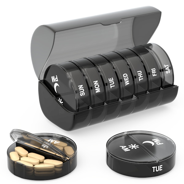 Viikkokohtainen Pill Box Aamu ja Ilta, 7 Päivän Pyöreä Pill Box 14 Lokeroa