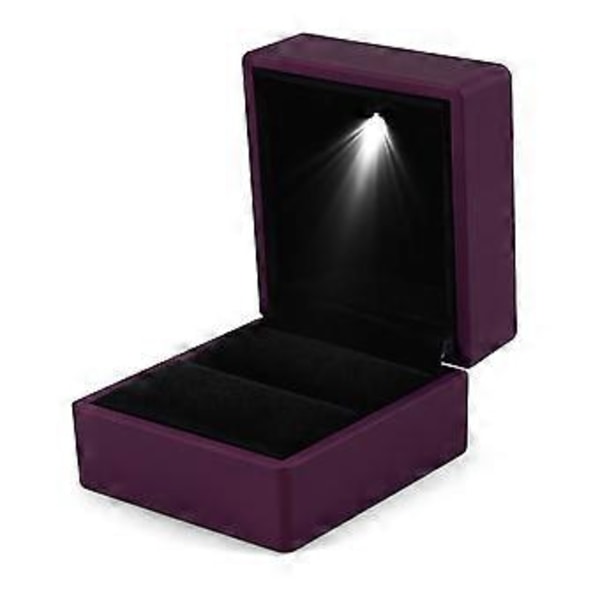 Fashion LED Lys Ring Opbevaringsboks Smykke Display Case Gave Lilla