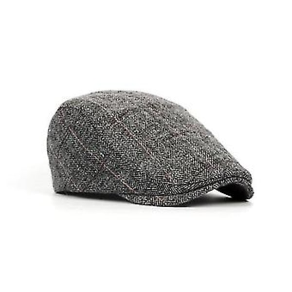 Herringbone Flat Cap Beret för Män - Newsboy Bakerboy Hat Gatsby Peaky Blinders (Mörkgrå)