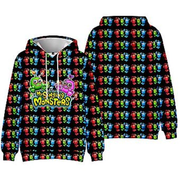 5-10 år Gutter Jenter Barn My Singing Monsters Genser 3D Trykk Hettestropp Casual Pullover Jumper Topper (7-8 År B)