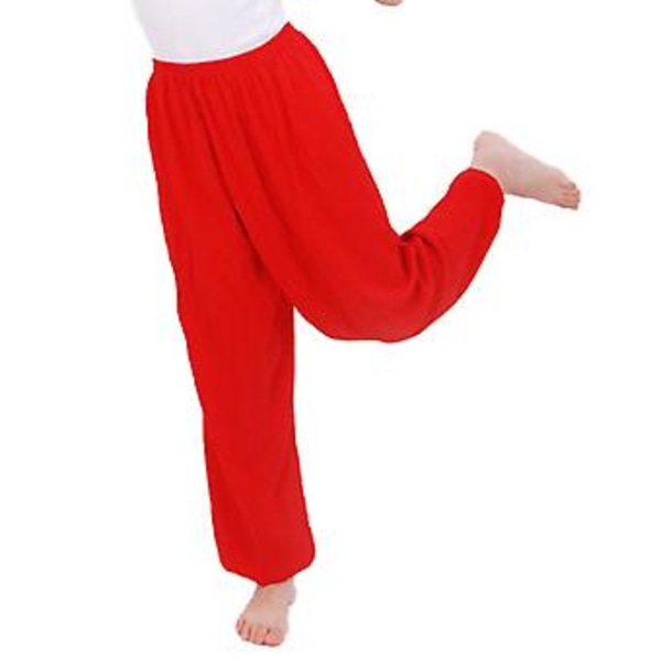 3-12 Years Kids Plain Loose Pants Yoga Dancing Bloomers Aladdin Trousers(8-9 Years Red)