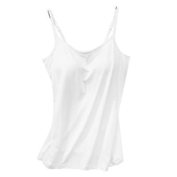 Dam Vadderad Mjuk Casual BH Linne Topp Dam Spaghetti Cami Topp Väst Kvinnlig Camisole Med Inbyggd BH Bästa Gåvan (L Vit)