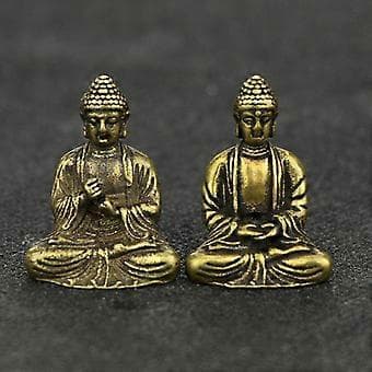 Miniatyrstaty av Sakyamuni i mässing, skulptur, Buddha-prydnader (A)