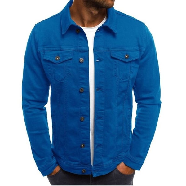 Men's Denim Jacket Classic Slim Fit Ripped Distressed Casual Trucker Jean Coat Blue XL