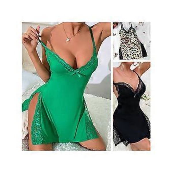 Nattlinne för kvinnor Ärmlös Sexig V-ringad Sovklänning Sommar Chemise Spets Lounge Klänning Färg XL(M svart)
