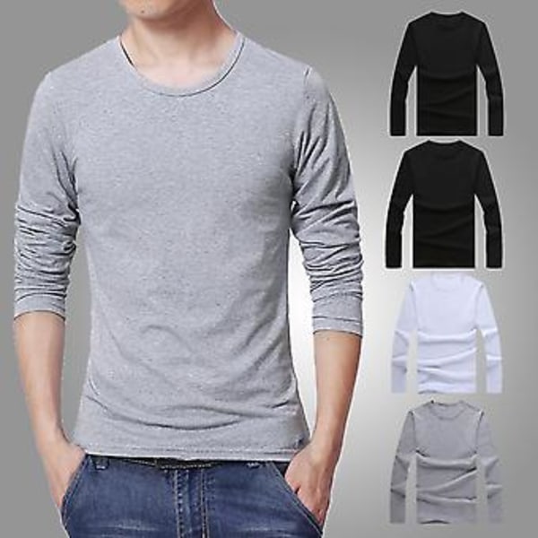 Fianao Miesten Yläosa Yksivärinen Pyöreä Kaula Casual Pitkähihainen Slim Kaikki Sopivat Peruspaita Työhön (2XL Vaaleanharmaa)
