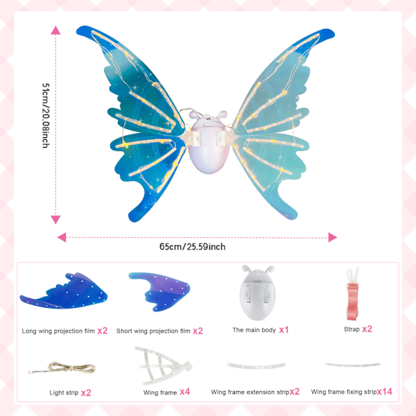 Elektriska fjärilsvingar för barn, lysande älvvingar, älvdräkt
