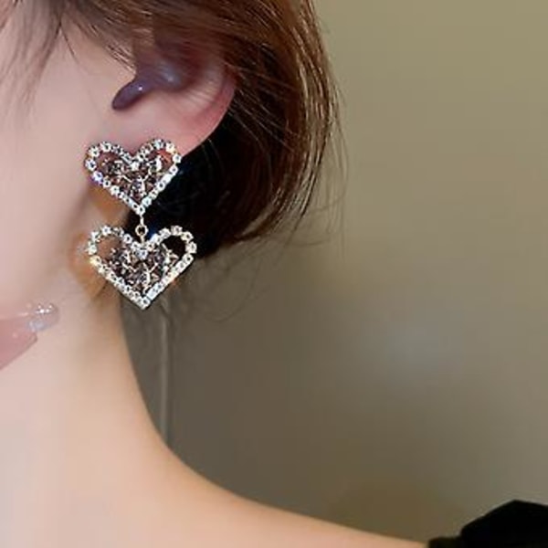 Glittrande Zirkon Dubbla Hjärtan Lyxiga Örhängen För Kvinnor Statement Snygg Accessoar Fest Smycken Födelsedag Jubileum Present-ed256 ( ED267-2)