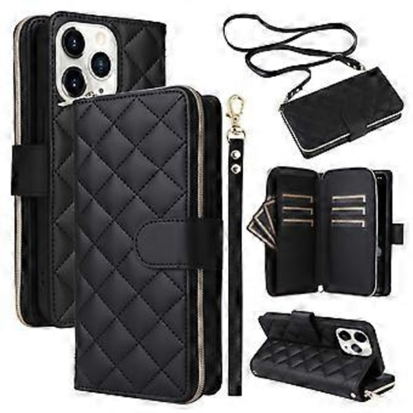 Til iPhone 11 Pro Etui Rhombus PU Læder Flip Telefon Cover Lynlås Pung (Style A)