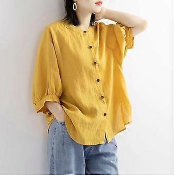 Fritidsskjorter Knap Top Dame Løs Langærmet Oversized Skjorte Dame Bluser Casual (3XL blå)