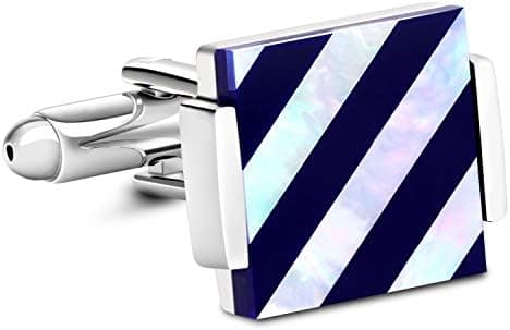 Mansjettknapper i perlemor med onyx-stripe, mansjettknapper til smoking i gavepose, bryllupsgave til menn