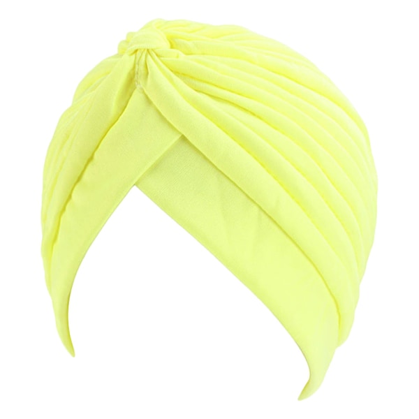 Farfi Pleated Turban Hat Breathable Stretchy Anti-uv Sun-proof No Brim Beanie Hat Party Accessories Fluorescent Yellow