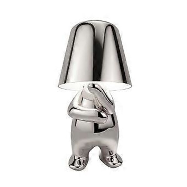 Thinker Karakter Dekor Bordlampe Kreativ Lille Guldfigur Led Bordlampe Berøringsstyret Dæmpbar Jern Harpiks Skrivebordslampe (Mr WHY Sølv)