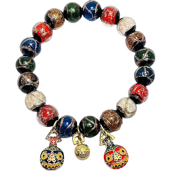 Harmoni og velstand wellness-armbånd: Flerfarvede glasperler og charms, omfavn sundhed, karriere, kærlighed og visdom