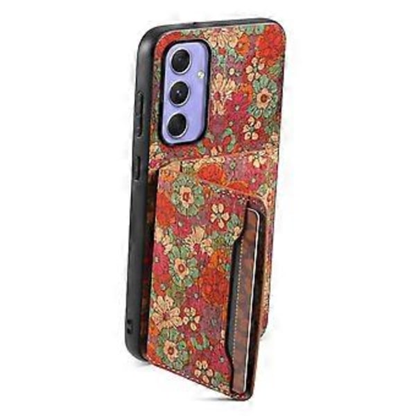 Samsung Galaxy A55 5G -puhelinjalustakotelo, kukkakuvioinen PU+TPU+PC-puhelinkotelo korttipidikkeellä (tyyli C)