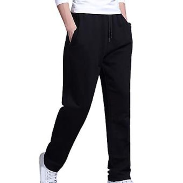 Fianao Byxor Solid Färg Rak Casual Lös Byxor med Snodd för Hemmet (5XL Svart)