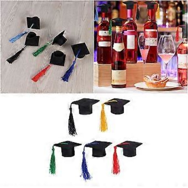 5 stk Mini Graduation Vinboks Dekorativ Kvast Fancy Dr Gradert Bachelorhatt for Vinboks Dekorasjon (Rød/Svart/Grønn/Gul/Mørk Blå)