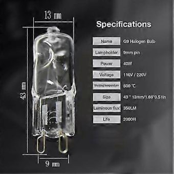 G9 Ugnlampa Högtemperaturbeständig Hållbar Halogenlampa För Kylskåp Ugnar Fläktar 40w