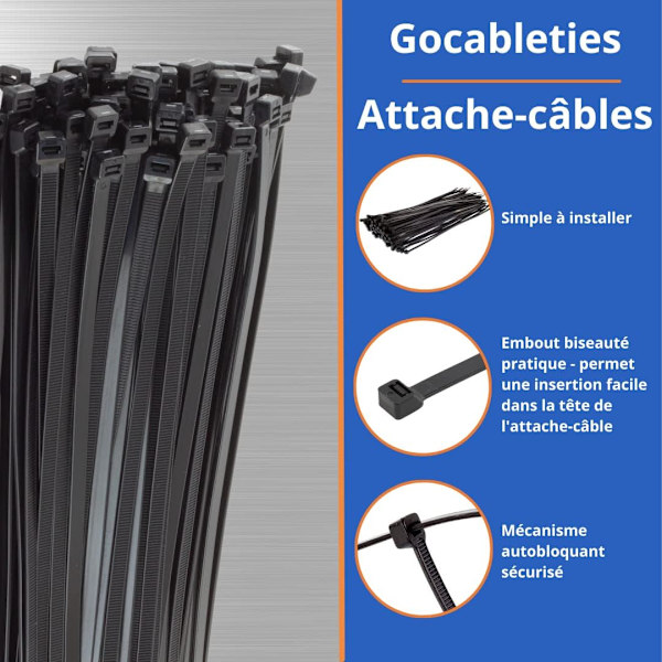 Nylon Kabelbinder - 300 mm x 3,6 mm - Sort - Ultra Stærk Kabelbinder