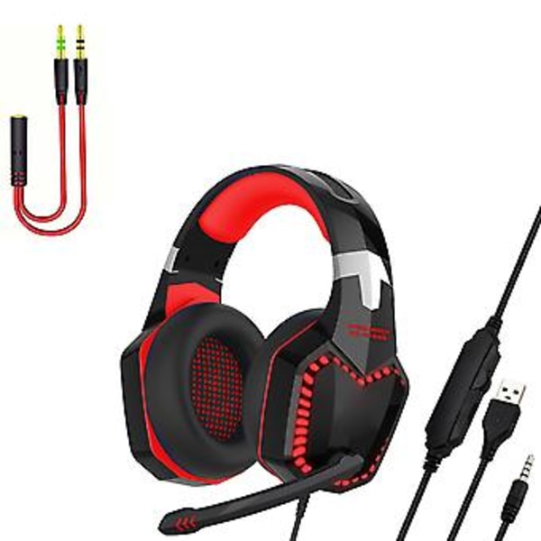 Svalt Bakgrundsbelyst Över-Örat Trådbundet Spelheadset för Datorer och Surfplattor (Lägg till patchkabel Röd)