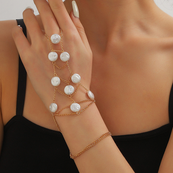 Pearl Finger Ring Armbånd til Kvinder Bohemia Håndkæde Perle Finger Kæde Armbånd Guld Kæde Kvast Perle Armbånd S