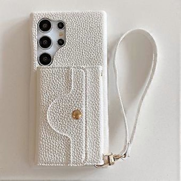 Til Samsung Galaxy S23 Ultra Cover Spejldesign PU Læder Bagcover med Kortlommer, Håndledsrem (Style G)