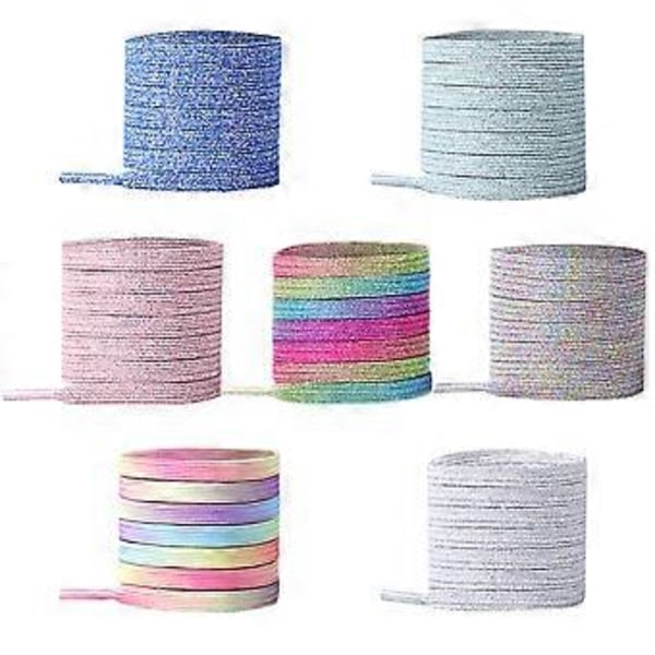 7 paria 100 cm:n DIY-värikkäitä elastisia solmittavia kengännauhoja soljella (hopea+värikäs+vaaleanpunainen värikäs+hopea värikäs+hopea vihreä+hopea sininen+vaalea väri)