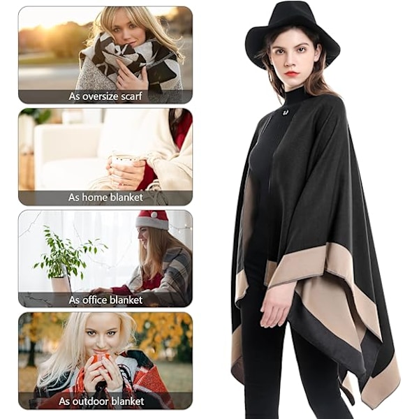 Elegant Sjal med Öppen Framkant, Mjuk Poncho för Kvinnor, Lämplig för Vår, Höst och Vinter
