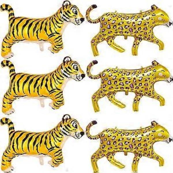6 stk. Jumbo Tiger Leopard Balloner Sorte Striber Tiger Balloner Guld Dyr Balloner til Babyshower Wild One Safari Zoo Jungle Tema 1 års Fødselsdag