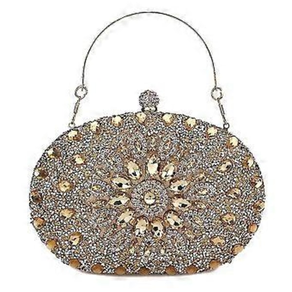 Rhinestone Dame Aften Clutch Perle Taske Bryllup Galla Håndtasker Multi-farve Mulighed (guld)