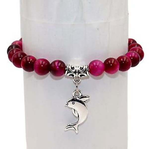 Engros Naturlige Steinperler Delfin Tigerøye Agater Mala Perler Armbånd Bangler Sjarmerende For Kvinner Menn Yoga Armbånd Femme Gave (Rose rød Tigerøye)