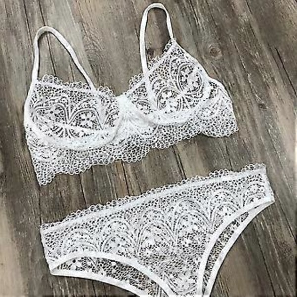 Dam Sheer Lingerie Spetsunderkläder BH Trosor Set Nattkläder Nattlinne (S)