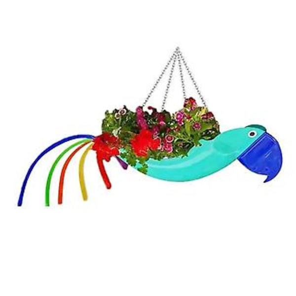 Metallisk Blomkruka Utsökt Flygande Fågelform Färgglad Papegoja Blomkruka Hängande Planteringskruka Trädgårdsdekoration