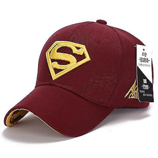 Herrar Superman Broderad Baseballkeps Sport Trucker Justerbar Sol Snapback Visirhatt (Vinröd och Gul)