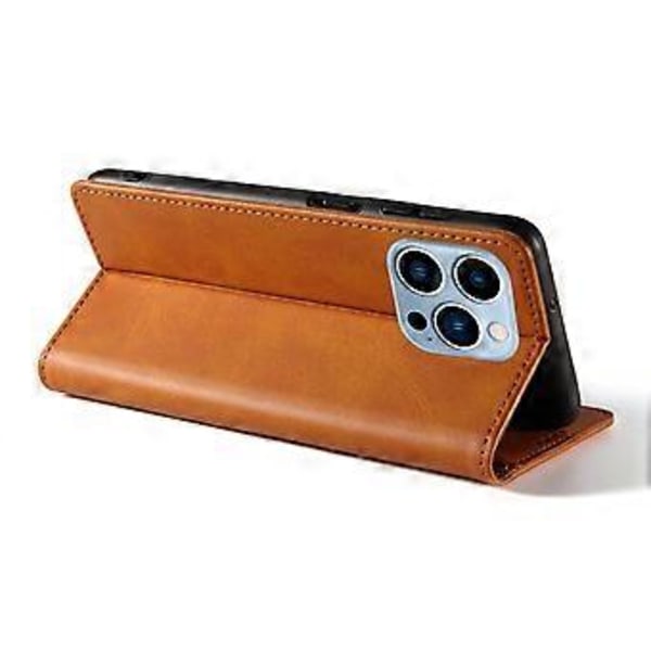 Magnetisk læder telefoncover med stativ til iPhone 14 Pro, kalvetekstur (Style C)