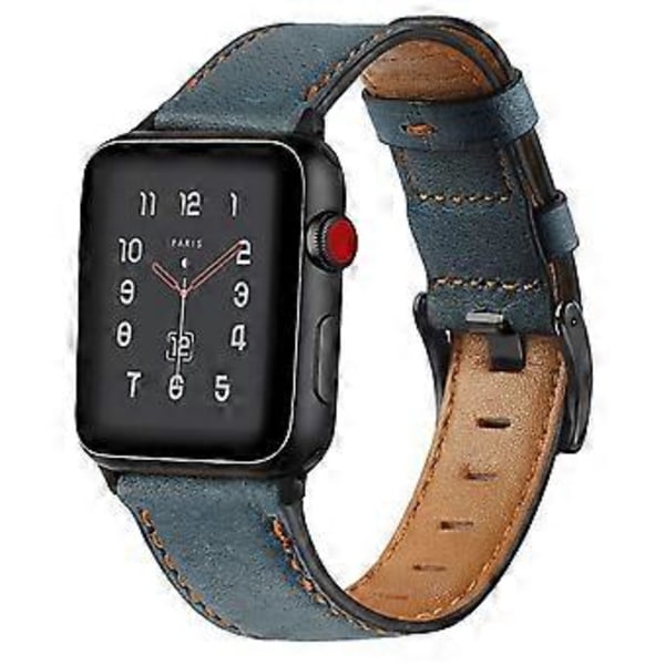Armband Kompatibel med Tillämplig Apple Watch Vintage Läderarmband - Blå + Svart Spänne 38/40mm