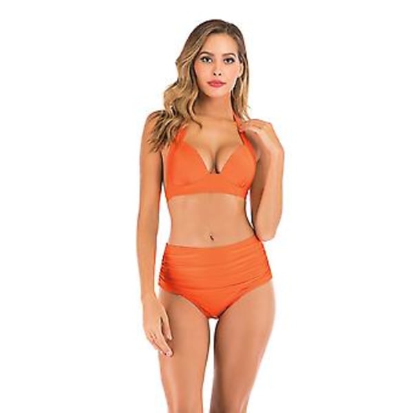 Girl’s swimsuit split  women's fashion sexy gathered chest  bikini swimwear 3xl Orange