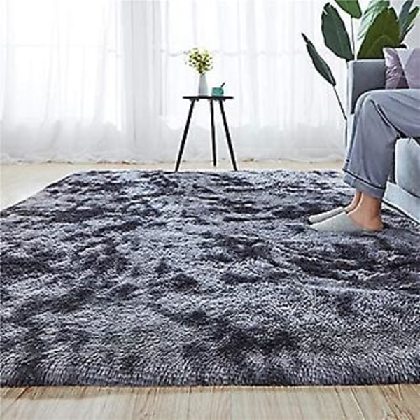 Fong Blødt Moderne Indendørs Shaggy 4x6.6 Tæppe Til Soveværelse Stue Kollegieværelse Børneværelse Hjem Dekorativt, Skridsikkert Plys Blødt 2.6 x 5.2 Ft. Mørkegrå